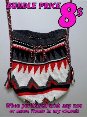Aztec-style Handmade Lined Crochet Bag